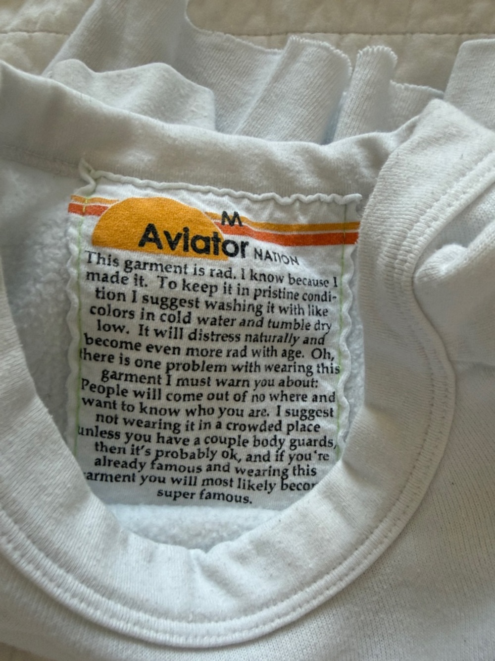 Aviator Nation White Crop Sweatshirt with Rainbow Lightning Graphic - Picture 2 of 3
